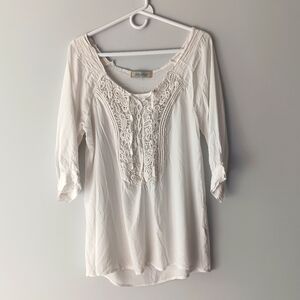 Altamar Blouse Coverup Semi-Sheer Scoop Neck Lace 3/4 Sleeve Ivory Medium